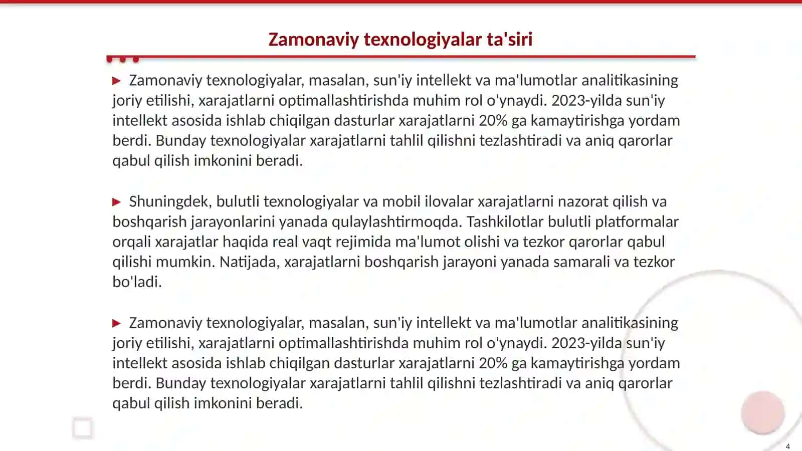 Xarajatlarni tashkil etishning zamonaviy usullari 4