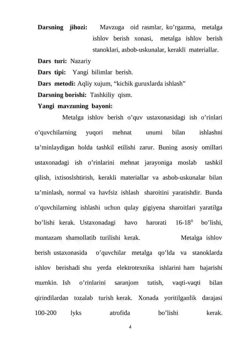 Metalga ishlov berish ustaxonasining tuzilishi 4