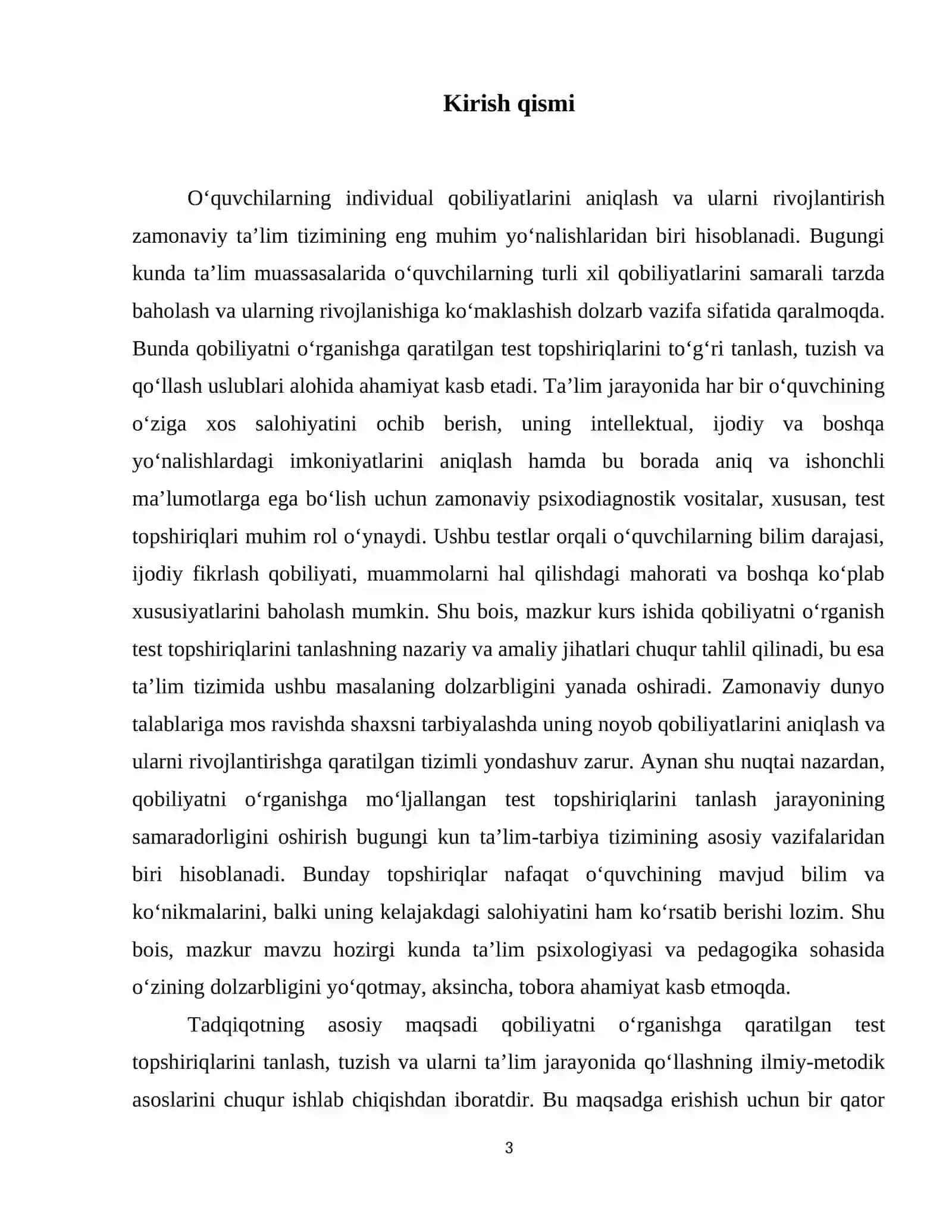 Qobiliyatni o'rganish test topshiriqlarini tanlash 4