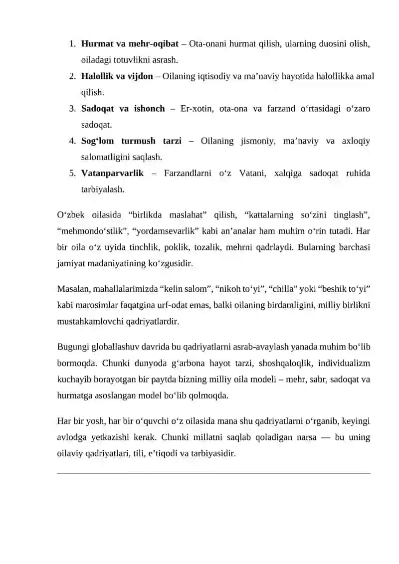 Oila qadriyati.Oila jamiyatning asosiy bo'g'ini 4