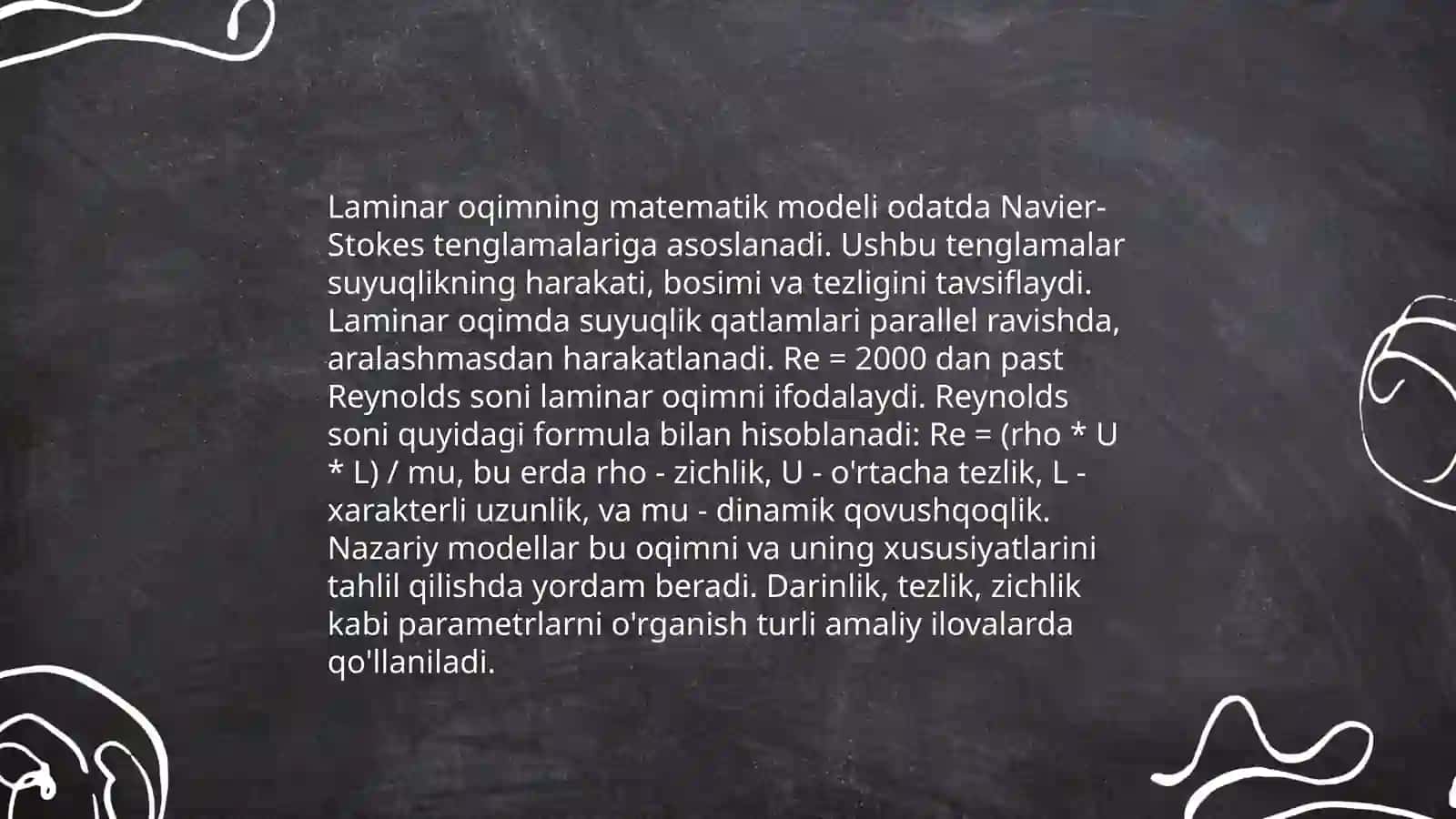 Laminar va turbulent oqimlar. Reynolds 4