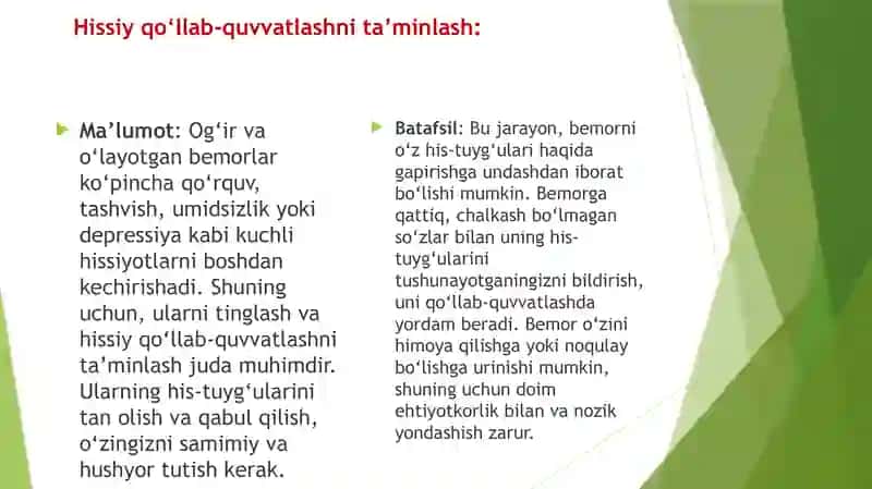 OG’IR VA O’LAYOTGAN BEMORLAR BILAN MULOQOTNING O’ZIGA XOSLIGI 4
