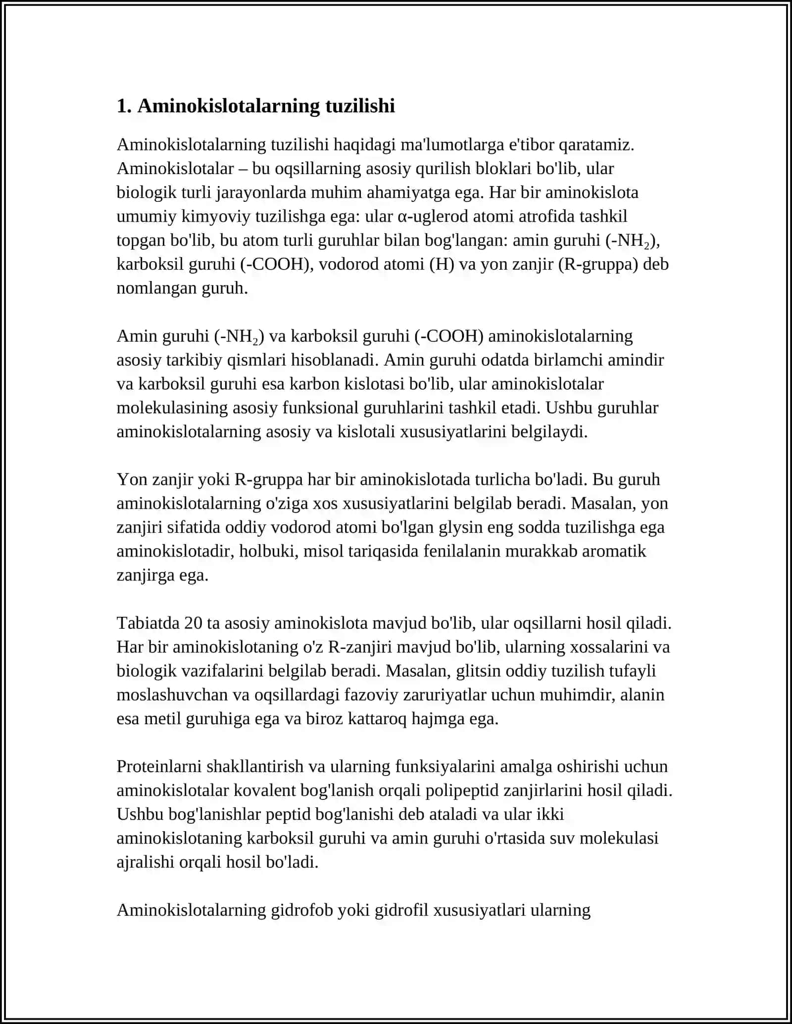 AMINOKISLOTALAR VA ULARNING BIOLOGIK AHAMIYATI 4
