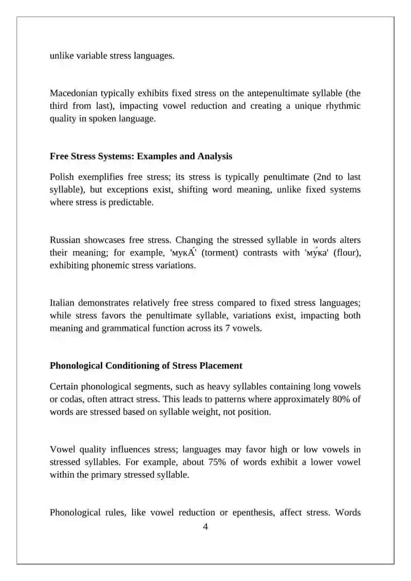 Comparative Typology of Phonological Systems: Word Stress 4
