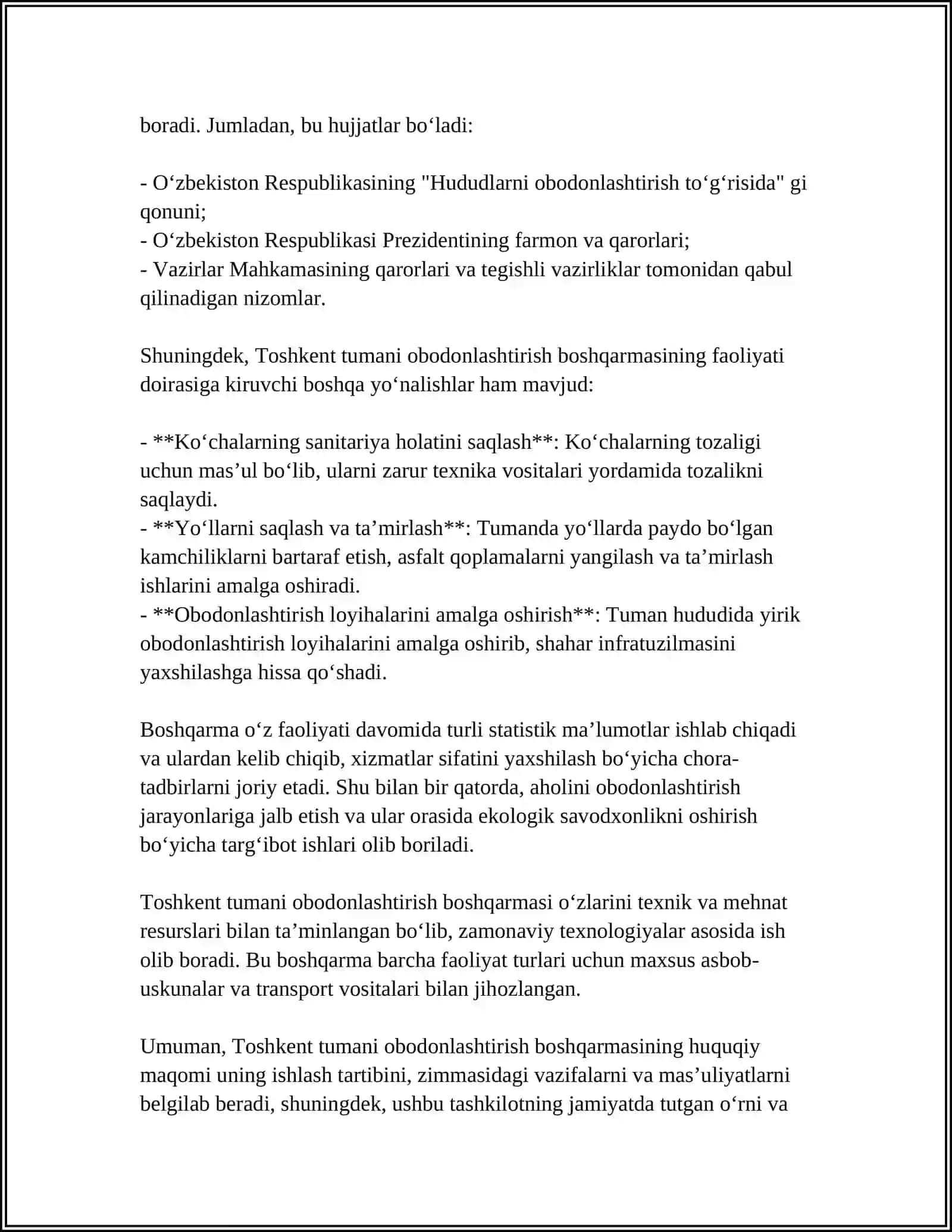MAVZU: AMALIYOT OBYEKTI FAOLIYATINI TARTIBGA SOLUVCHI MEYORIY-HUQUQIY HUJJATLAR BILAN TANISHISH 4