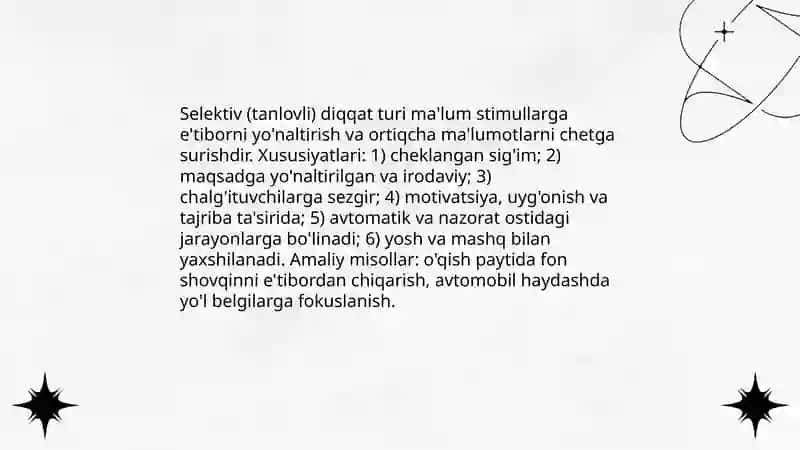 Diqqat turlari va uning xususiyatlari 4