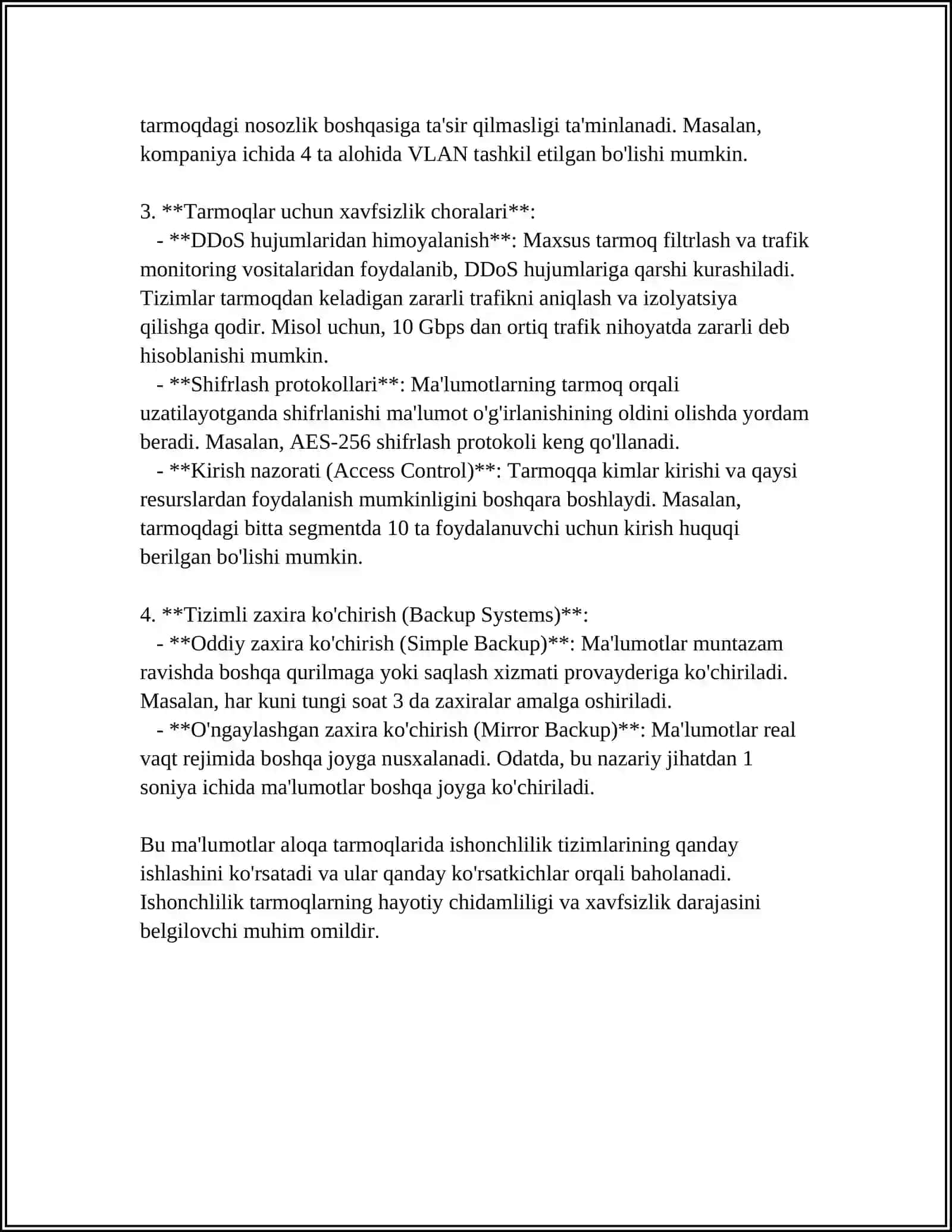 ALOQA TARMOQLARIDA ISHONCHLILIK VA UZLUKSIZLIK 4