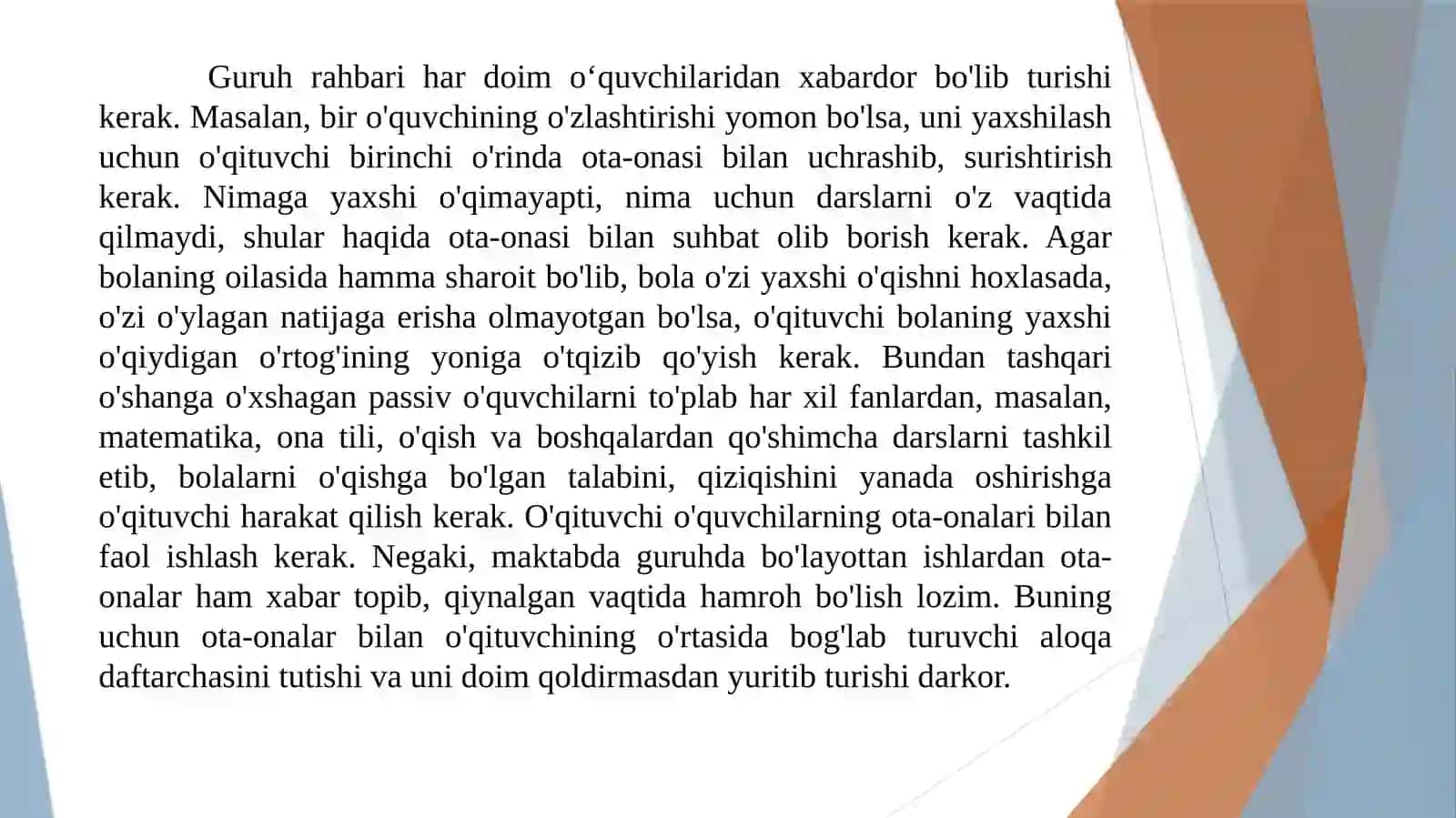 Guruh rahbarining ota-onalar bilan olib boradigan ish shakllari 4