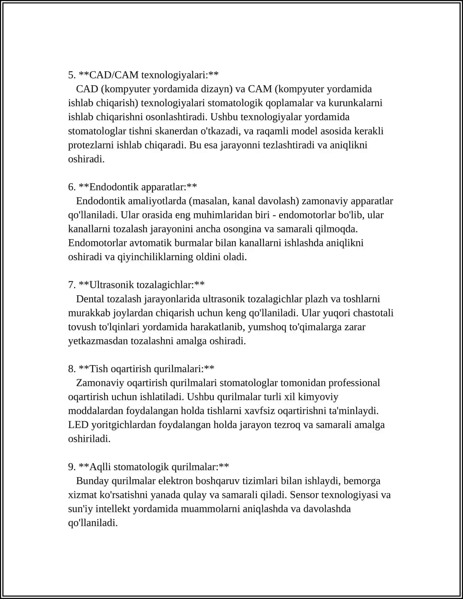 ZAMONAVIY STOMATOLOGIK QURULMALAR: XUSUSIYATLARI VA QO'LLANILISHI 4