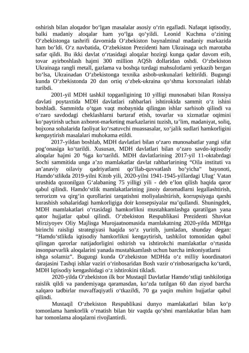 Mustaqillik yillarida O’zbekistonning Markaziy Osiyo respublikalari bilan hamkorlik aloqalari 4
