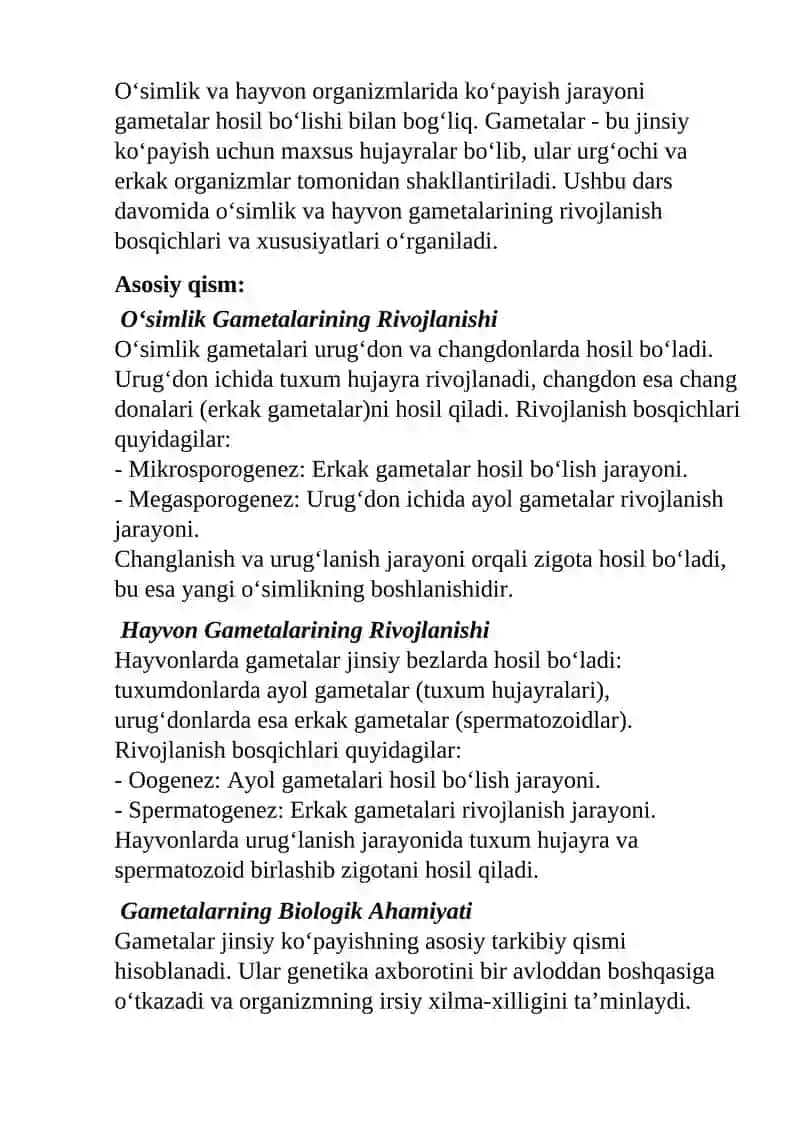 O’simlik va hayvon gametalarining rivojlanishi 4