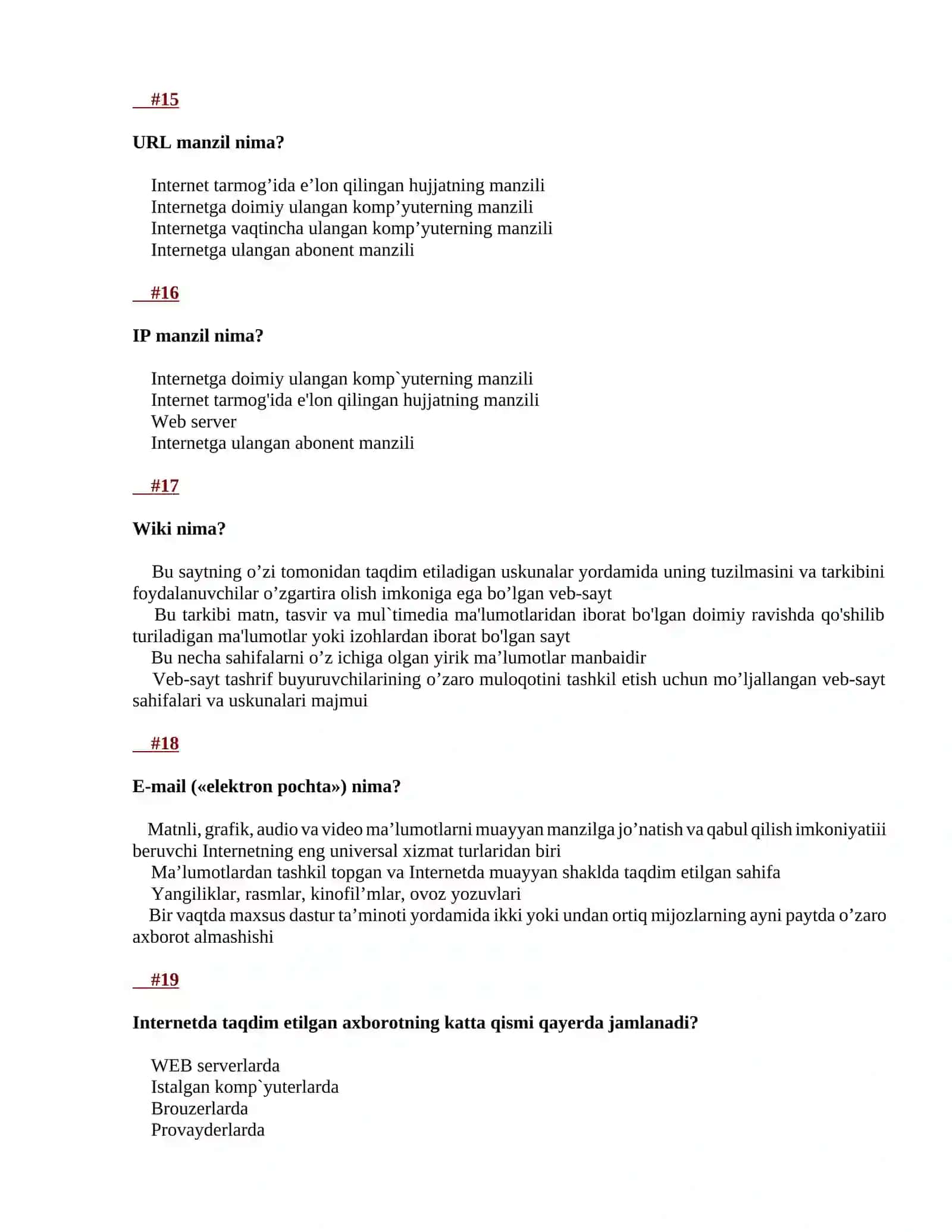 Axborot texnologiyalar fanidan testlar 4