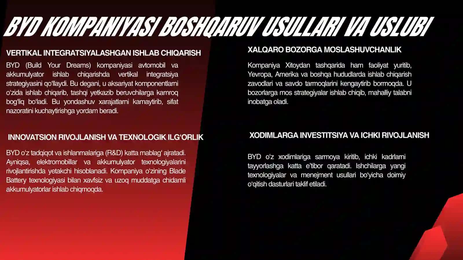 BYD KOMPANIYASI BOSHQARUV USULLARI VA USLUBI 4