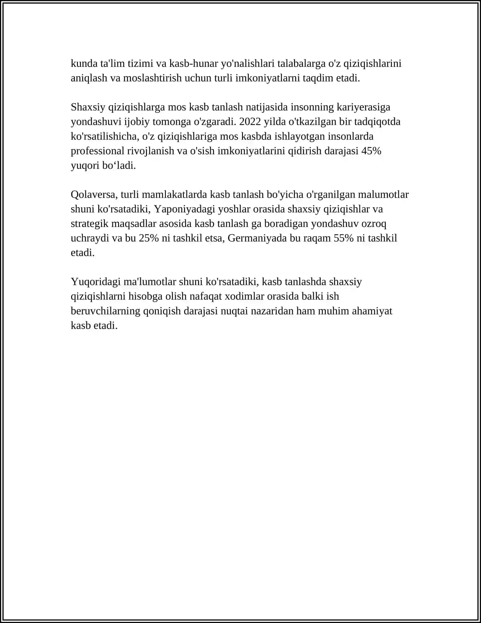 KASB HUNARGA QIZIQISHNI ANIQLASH TESTI VA ANKETASINI TUZISH 4
