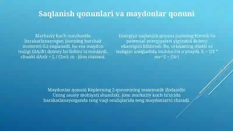 Jisimlarning markaziy kuchmaydonidagi harakati(yuzalar qonuni) 4