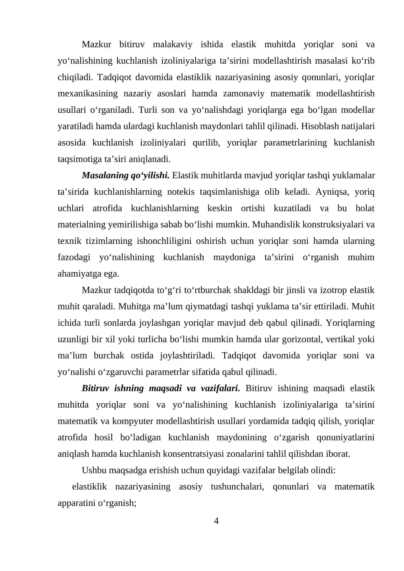 Elastik muhitda yoriqlar soni va yo‘nalishining kuchlanish izoliniyalariga ta’sirini modellashtirish 4