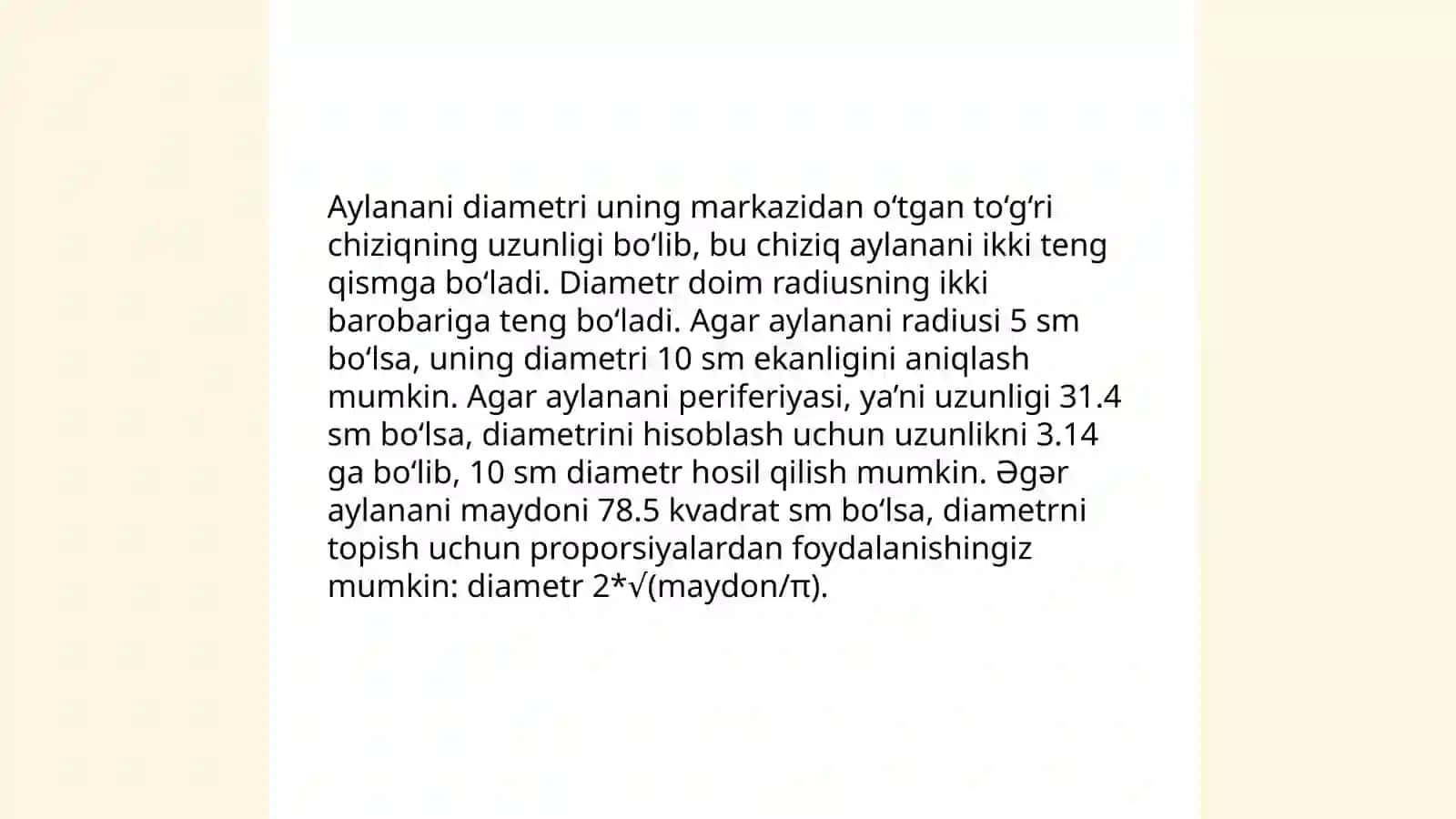 Aylana uzunligi va doira yuzi 4