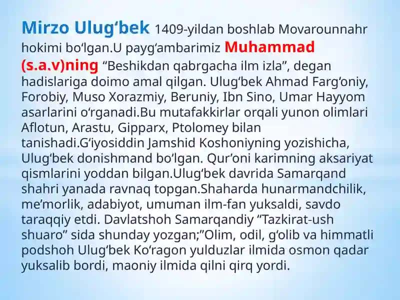 Mirzo Ulug'bekning jahon ilm-fani rivojida. 4