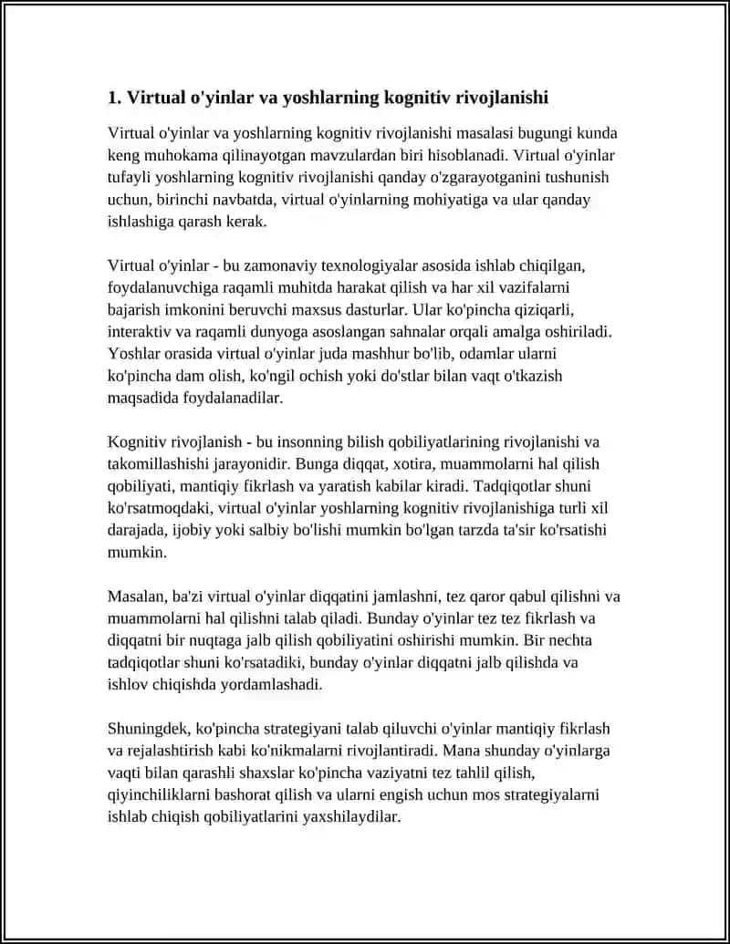 Virtual o'yinlar va yoshlarning kognitiv rivojlanishi 4