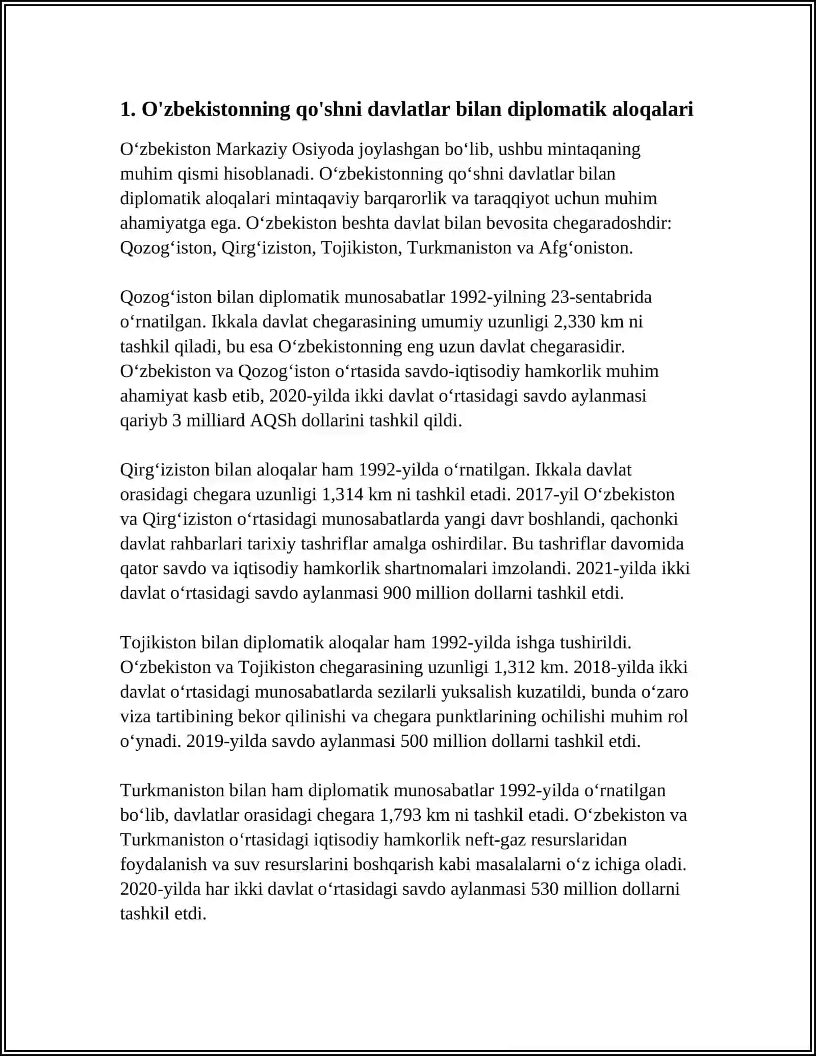 O'ZBEKISTON RESPUBLIKASI TASHQI SIYOSATINING ASOSIY YO'NALISHLARI 4