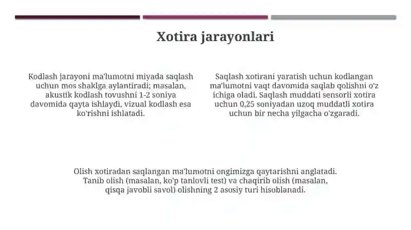 Xotira turlari va uning jarayonlari 4