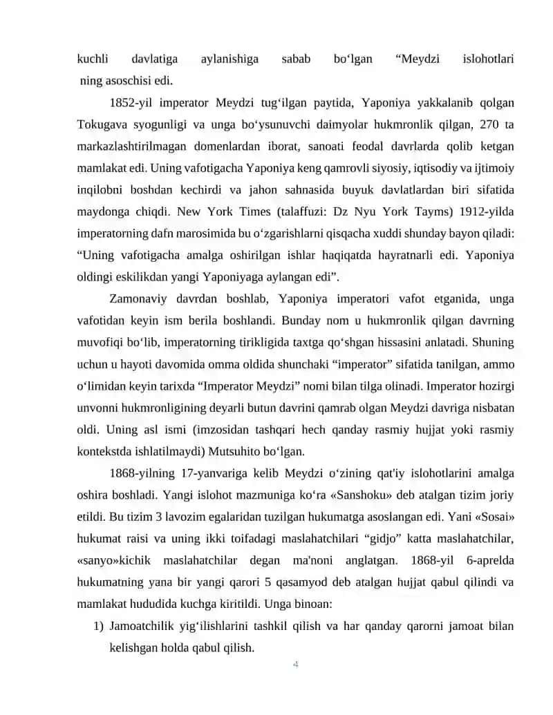 YAPONIYA MEYDZI TIKLANISH DAVRIDA. ISLOHOTLAR 4