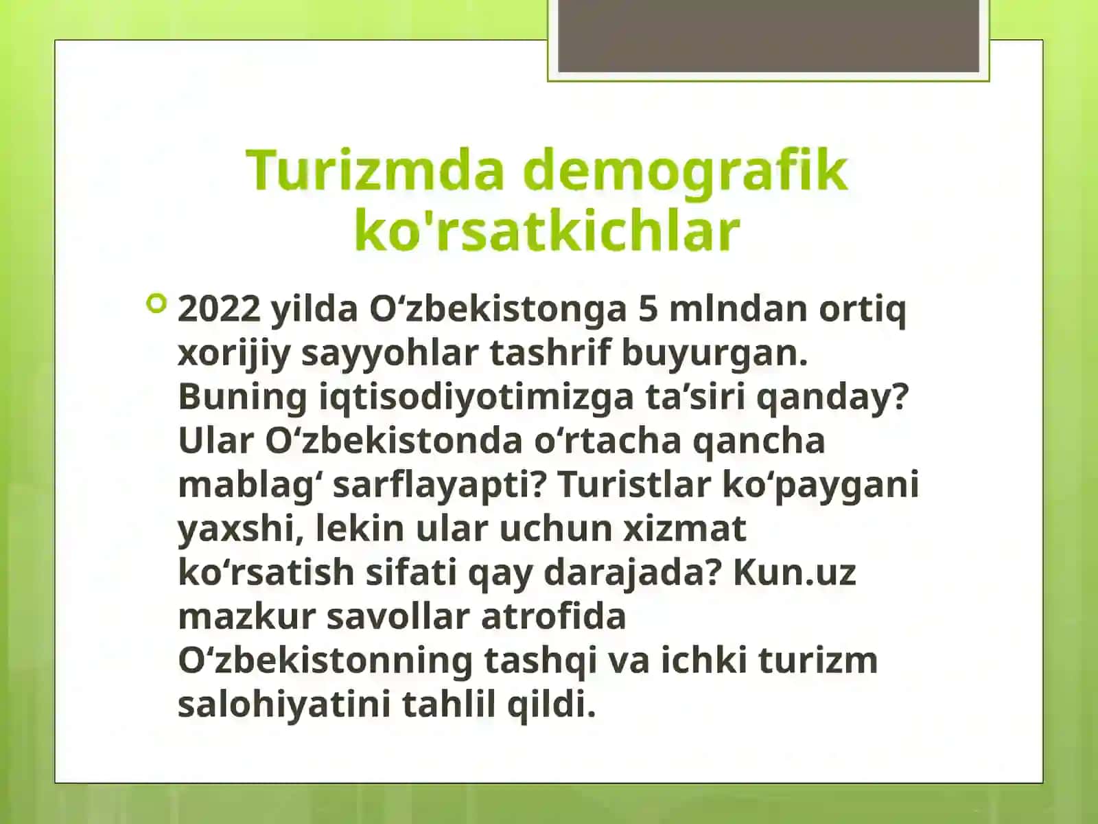 Turizm sohasida demografik ko'rsatkichlarini o'lchash 4