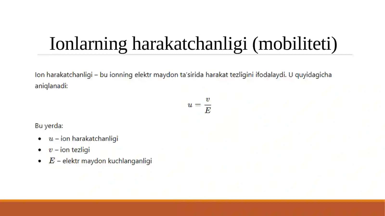 Ionlarning harakatlanishi va ularning tashish sonlari 4