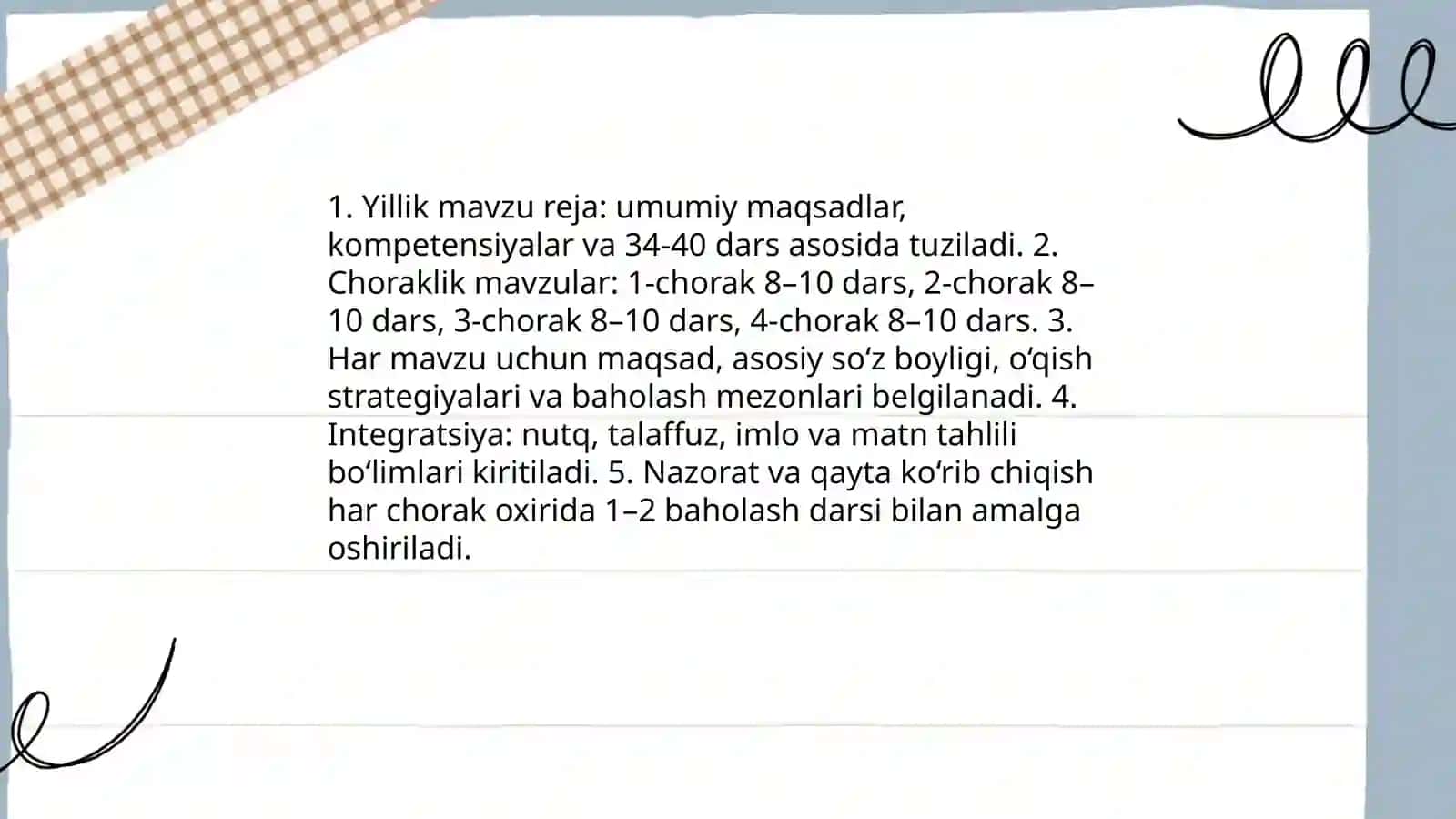 Ona tili va oʻqish savodxonligi fani toʻgarak rejasini tuzish 4