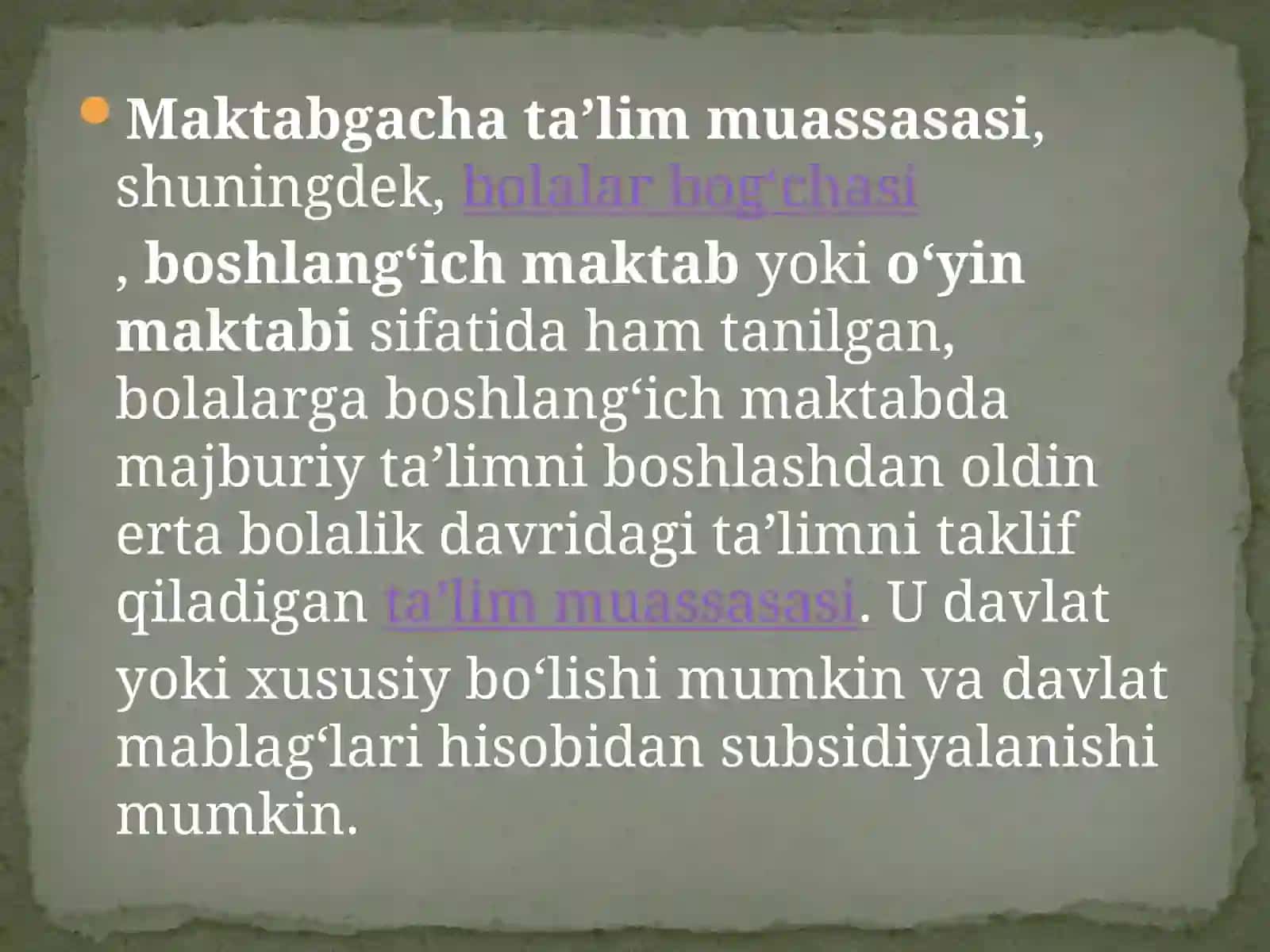Maktabgacha ta’lim tarixi. Maktabgacha pedagogikaning fan sifatida rivojlanish bosqichlariMaktabgacha ta’lim tarixi. Maktabgacha pedagogikaning fan sifatida rivojlanish bosqichlari 4