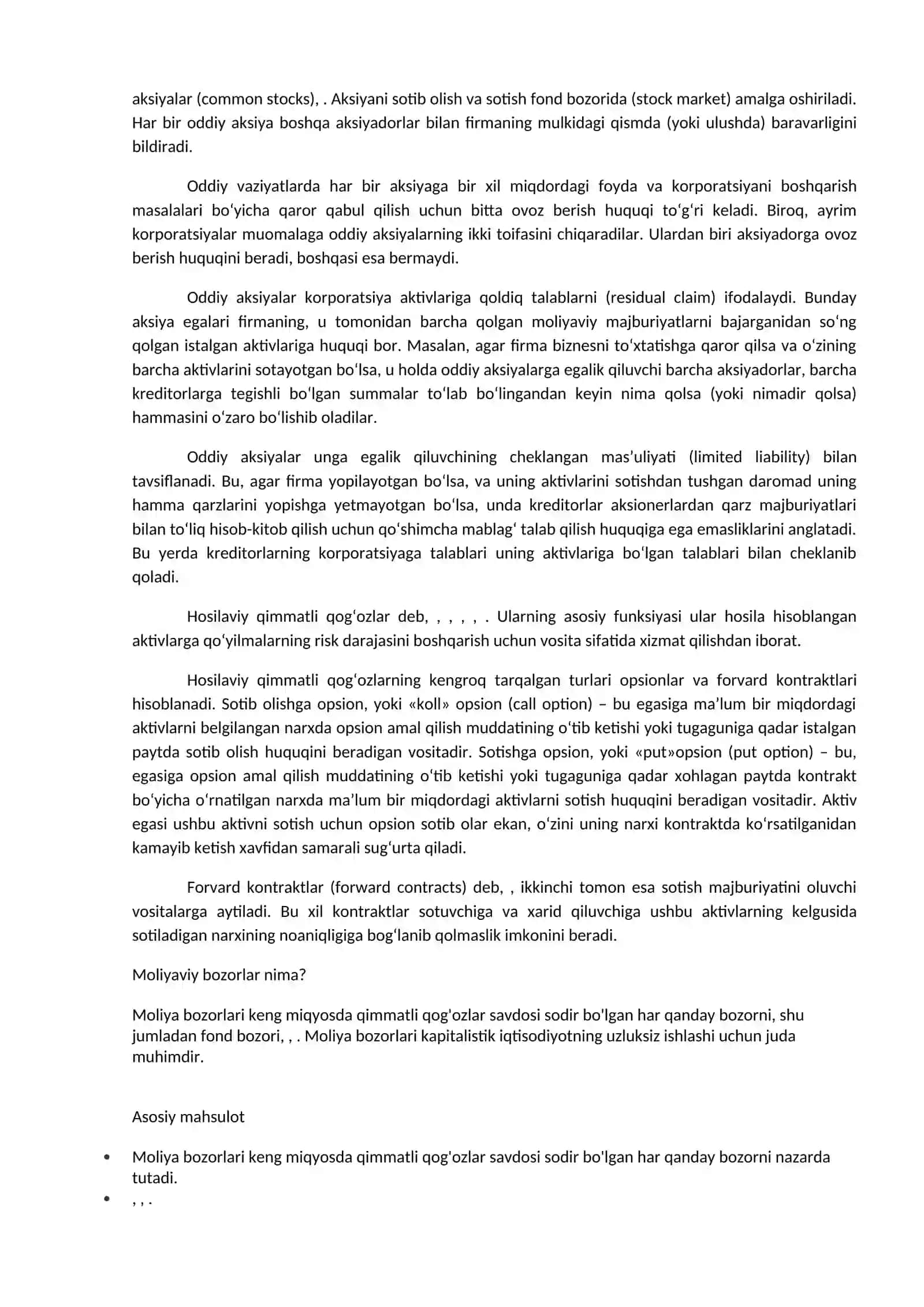 Moliyaviy yangiliklar va moliyaviy bozorlar 4