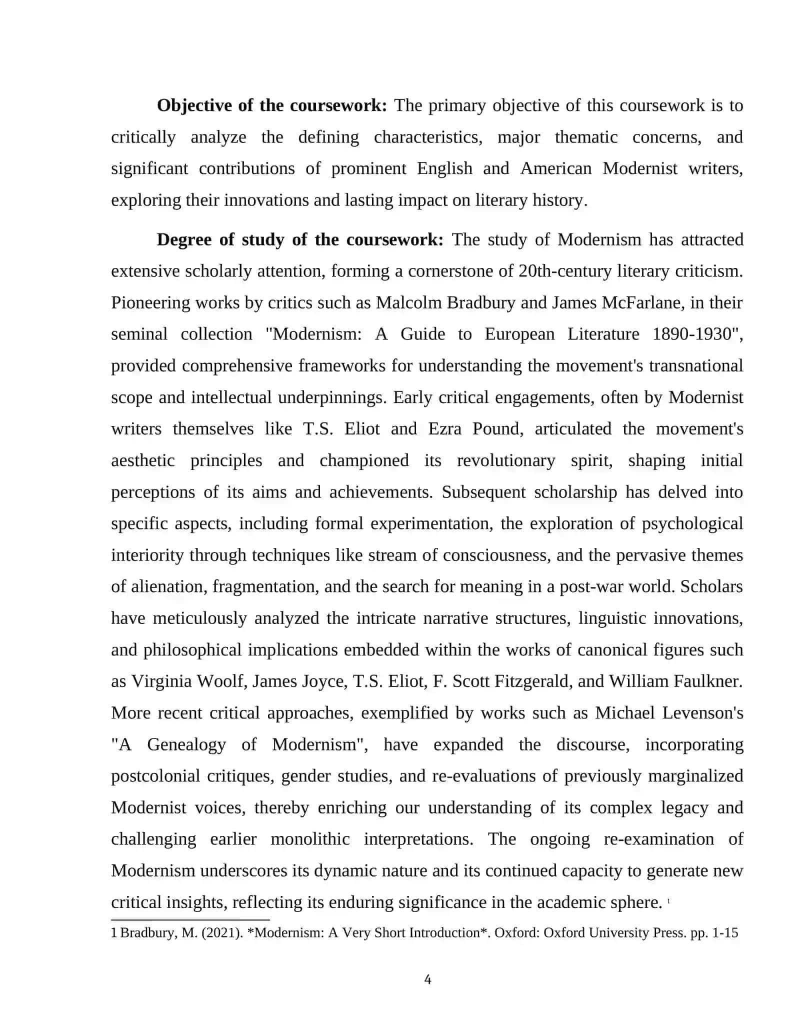 MODERNISM: ENGLISH AND AMERICAN WRITERS 4