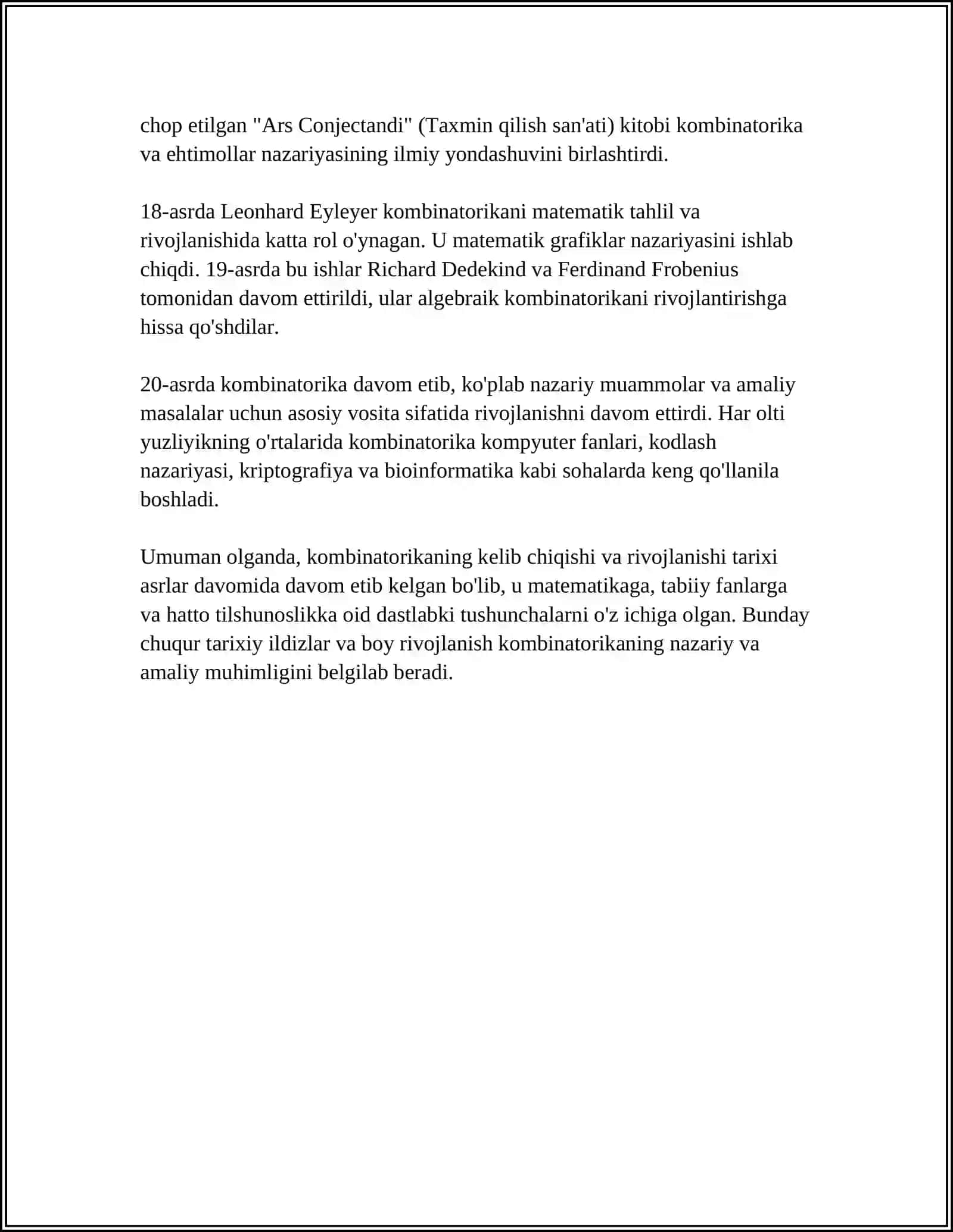 KAMBINATORIKA FANI RIVOJLANISH TARIXI REFERAT 4