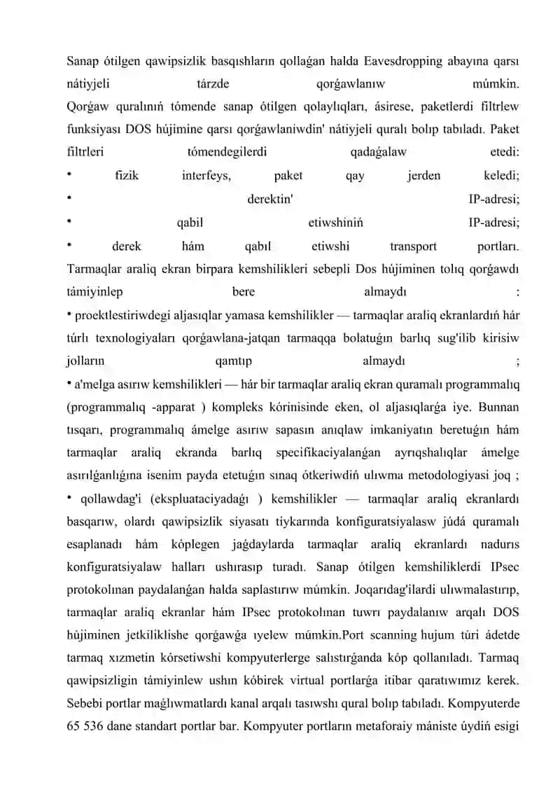 Proektlestirilgen tarmaqlarda qurilmalar qawipsizligi protokollarin tanlaw ham analizlew 4