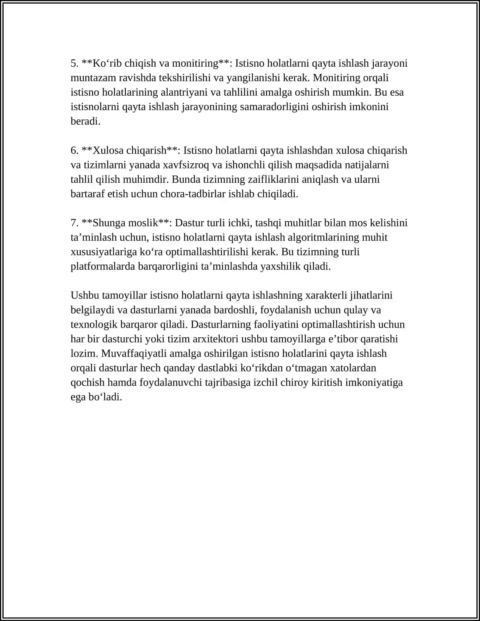 MAVZU: ISTISNO HOLATLARNI QAYTA ISHLASH 4