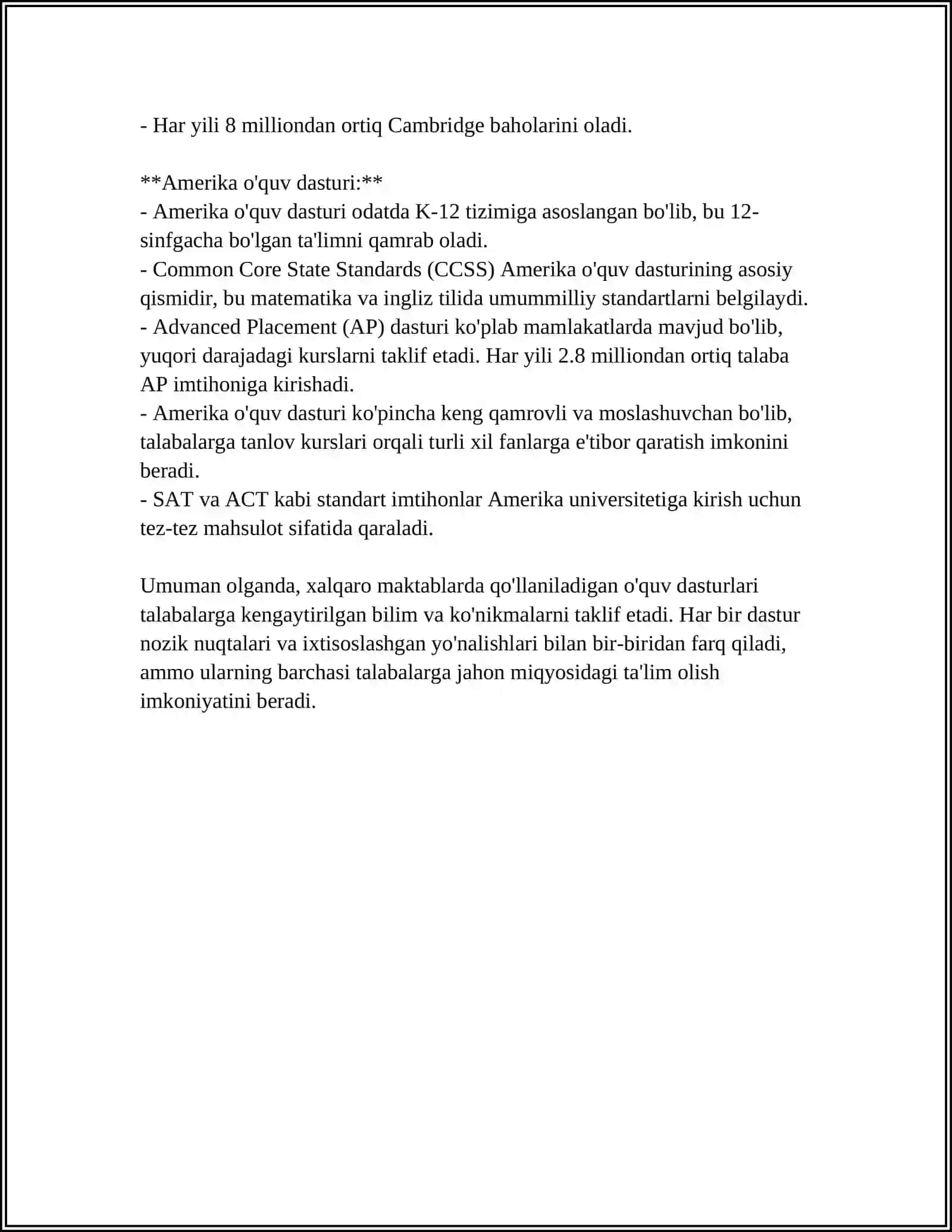 Xalqaro maktablarda o'quv dasturlari (IB, Cambridge, American) 4