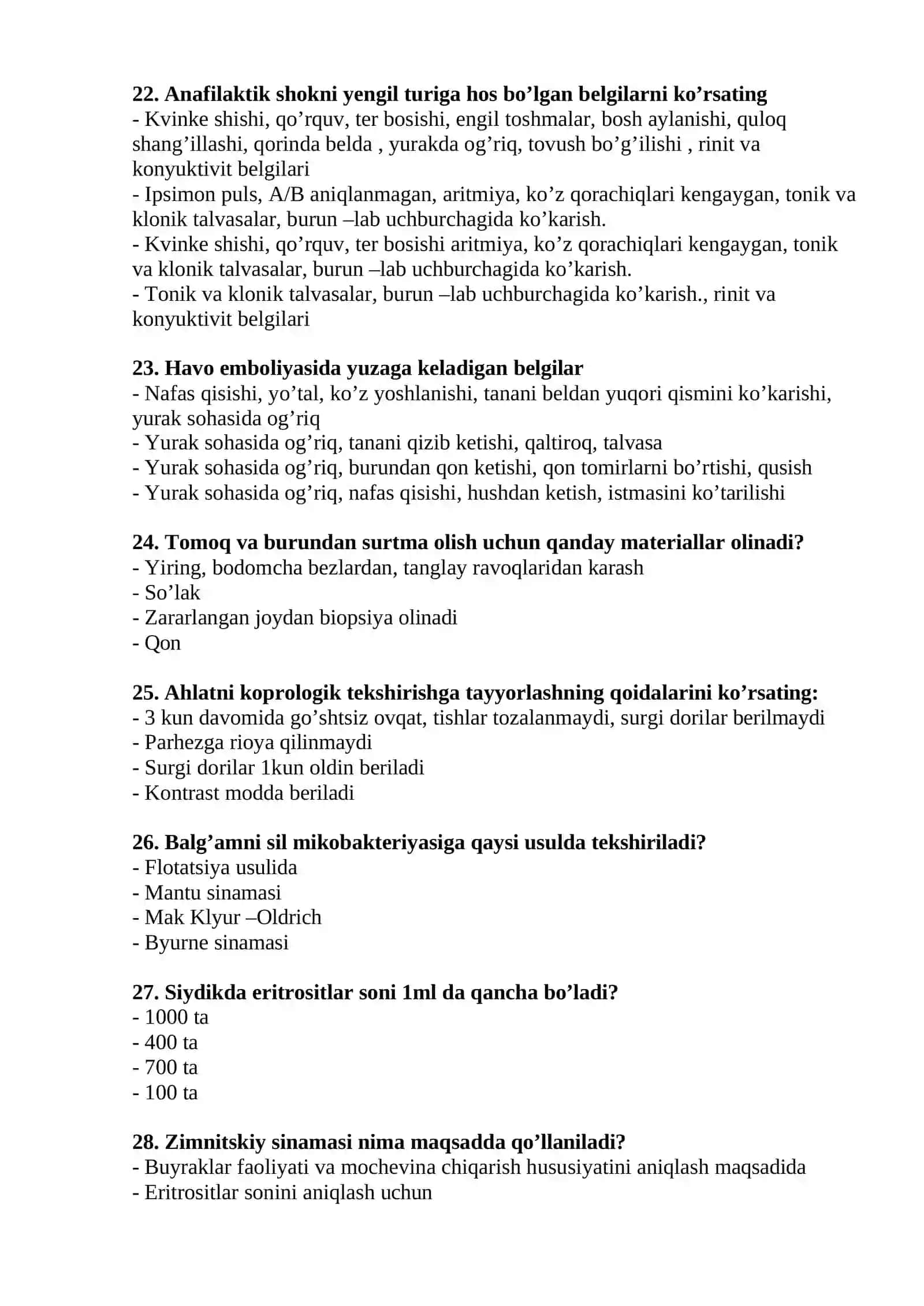HAMSHIRALIK ISHI TEST SAVOLLAR RO'YXATI 4