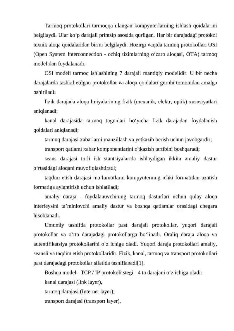KOMPYUTER TARMOQLARI VA PROTOKOLLAR ARXITEKTURASI (OSI ASOSIDA) 4