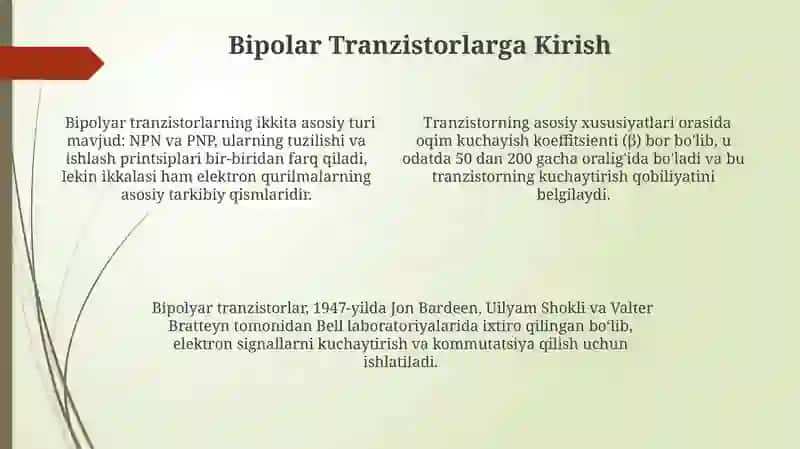 Bipolar va maydon tranzistorlari va ularning texnik ko'rsatgichlari 4