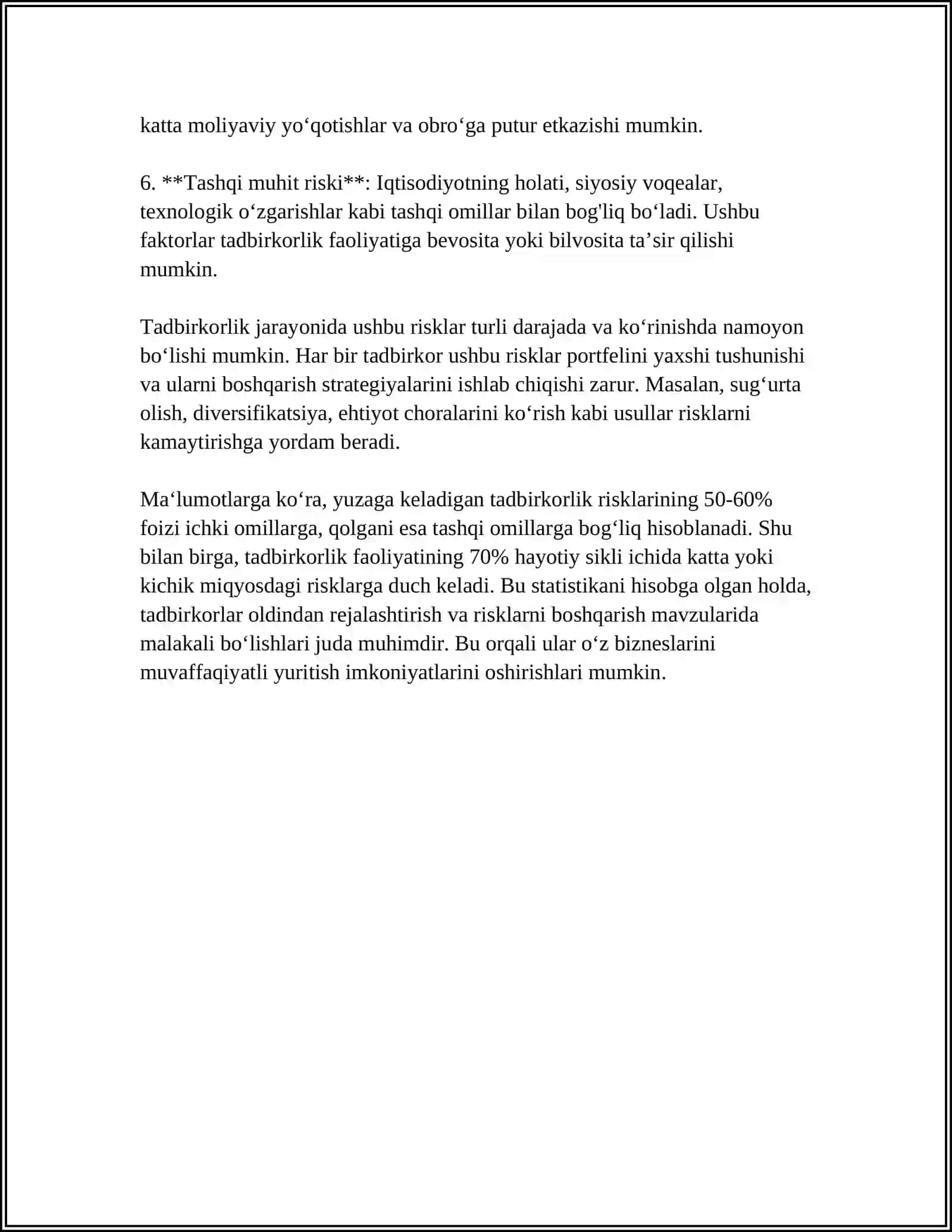 TADBIRKORLIK RISKI VA UNI BOSHQARISH MEXANIZMLARI 4