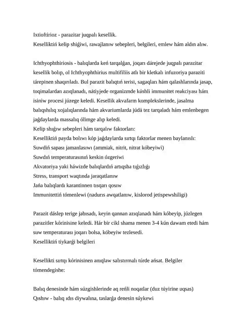 Baliq kesellikleri,mashqalalari,sebepleri. 4