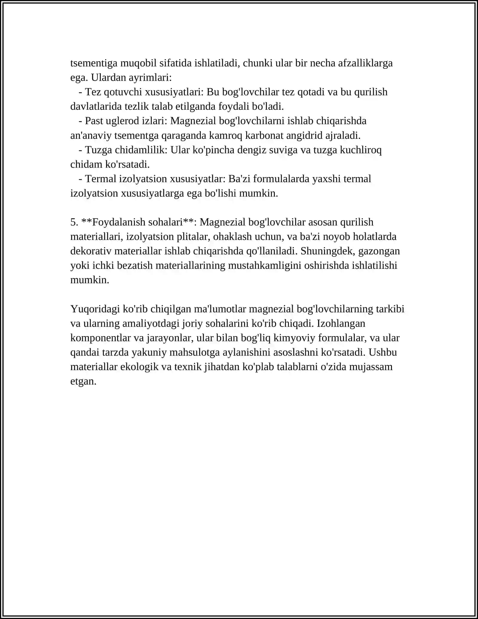 MAGNEZIAL BOG'LOVCHI, ORGANIK BOG'LOVCHI MODDALAR 4