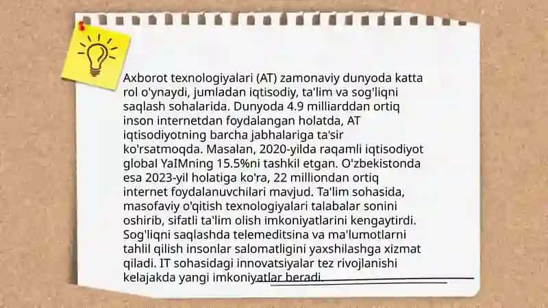 Axborotlashgan jamiyatning oʻziga xos jihatlar 4