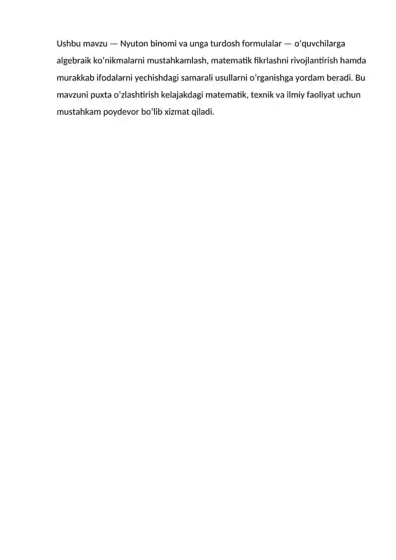Nyuton binomi va unga turdosh bo’lgan formulalar 4