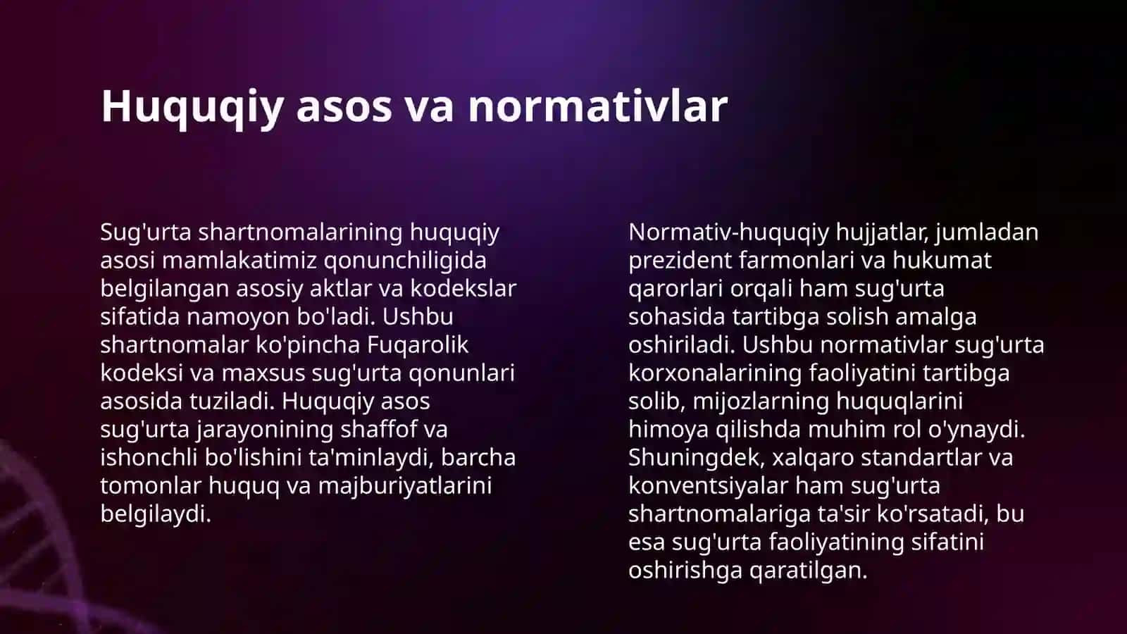 SUG'URTA SHARTNOMASINING ASOSIY SHARTLARI 4
