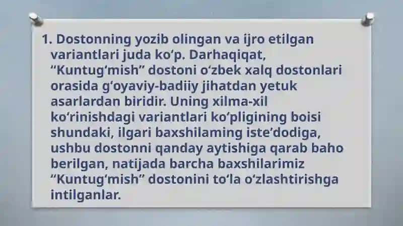 Kuntug‘mish dostonining obrazlar tizimini sharhlash 4