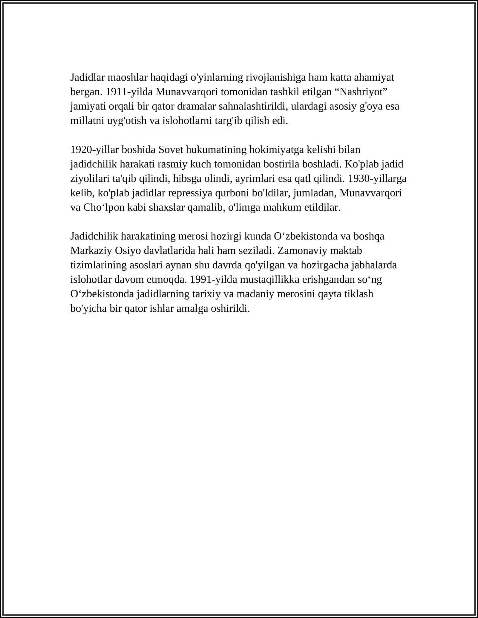 JADIDCHILIK ASOSLARI-REFERAT 4