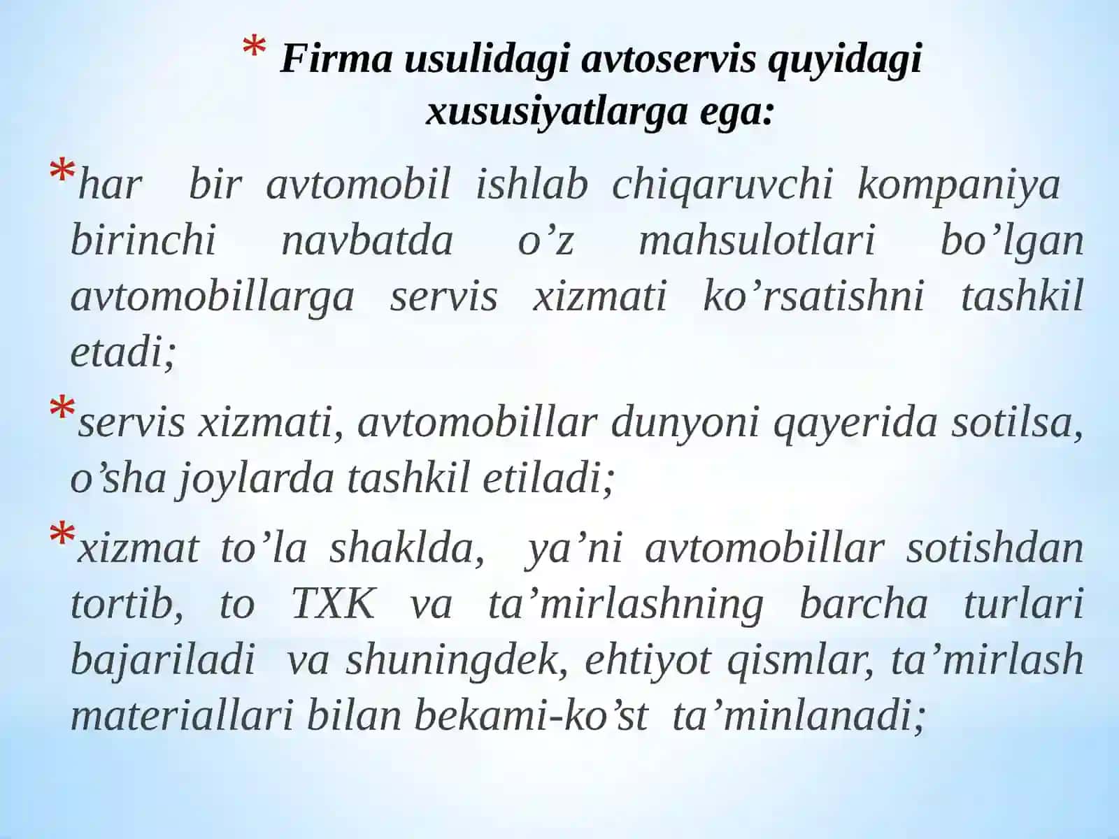 FIRMA USULIDAGI AVТOSERVIS ХIZMAТI 4