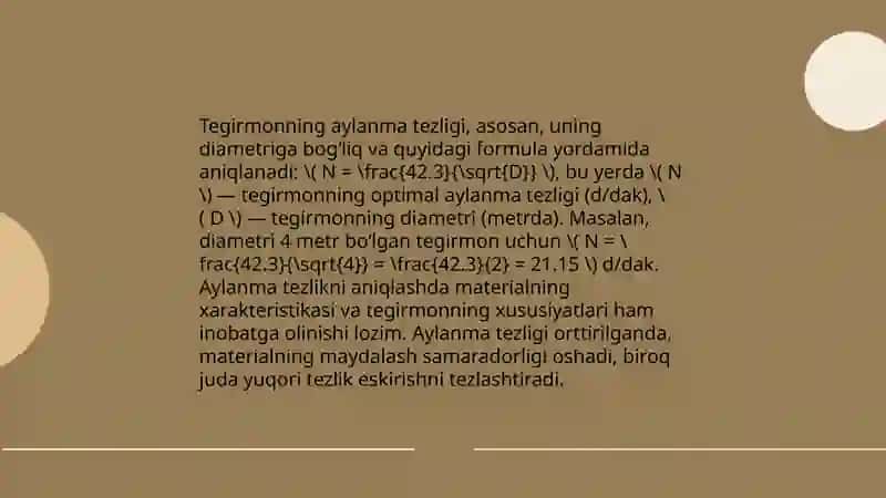 Tegirmonning asosiy parametirlarini hisoblash 4