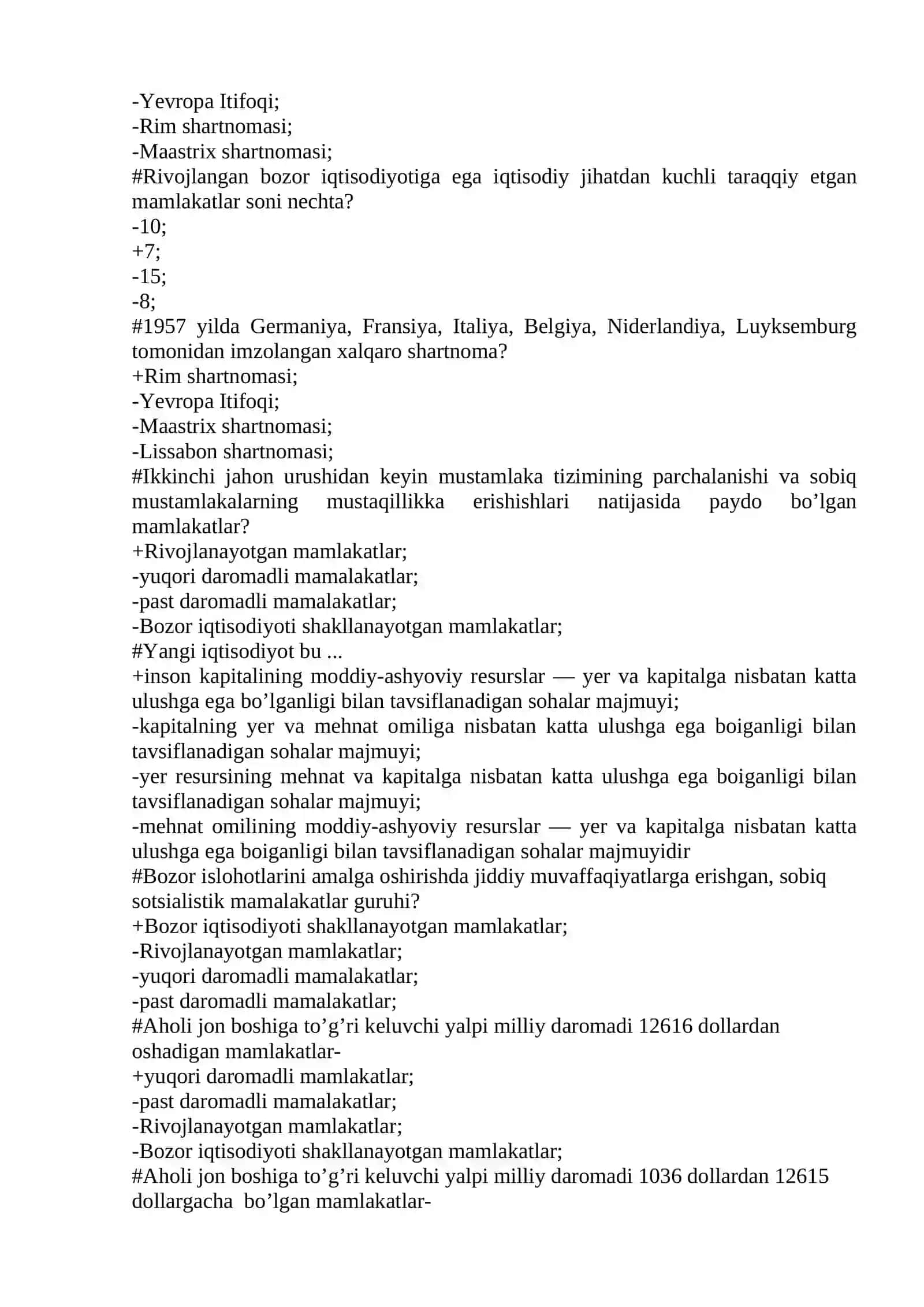 Jahon iqtisodiyoti test 4